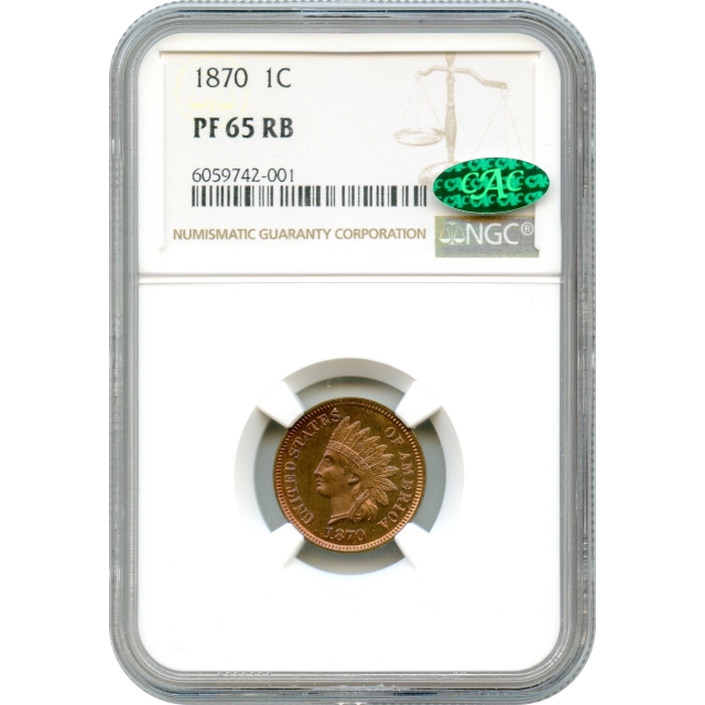 1870 1C Indian Head Cent NGC PR65RB (CAC)