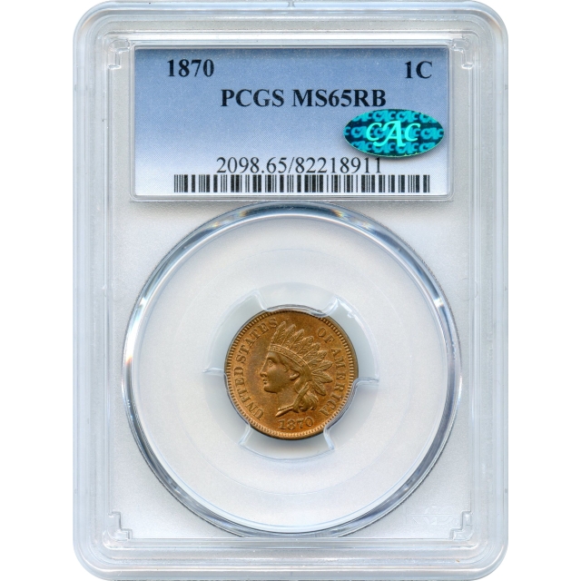 1870 1C Indian Head Cent PCGS MS65RB (CAC)