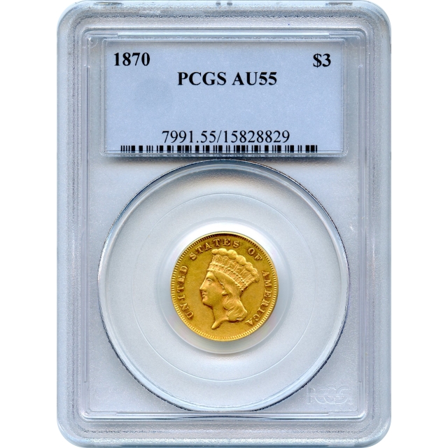 1870 $3 Indian Princess Three Dollar PCGS AU55