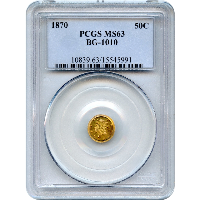 BG-1010, 1870 California Fractional Gold 50C, Liberty Round PCGS MS63 R3