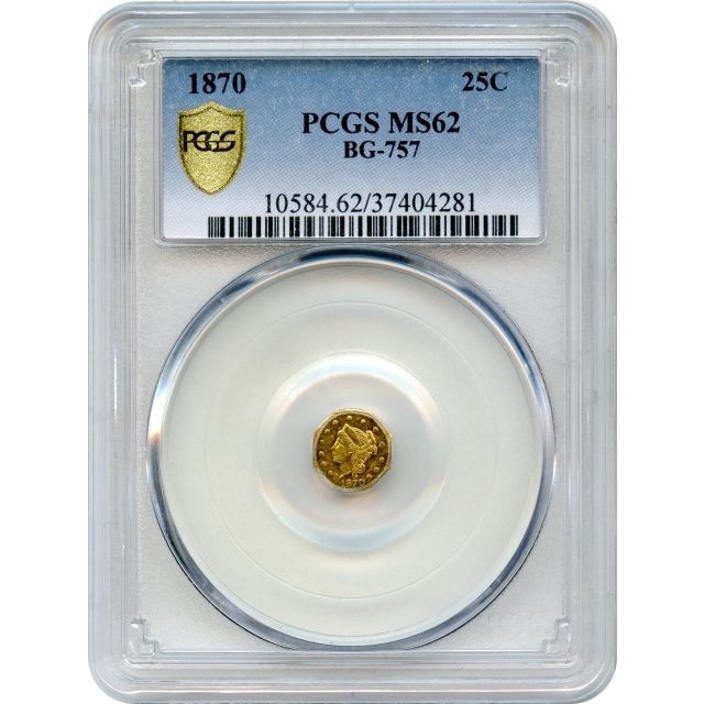 BG- 757, 1870 California Fractional Gold 25C, Liberty Octagonal PCGS MS62 R6