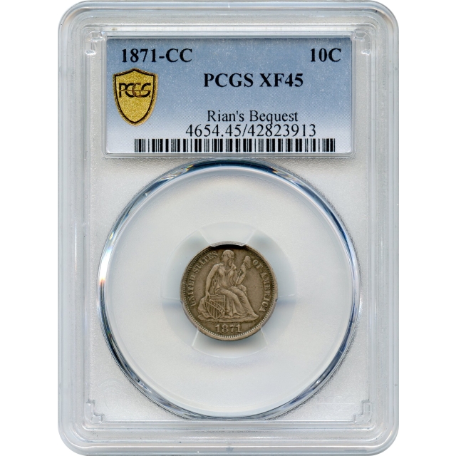 1871-CC 10C Liberty Seated Dime PCGS XF45