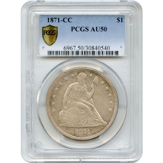 1871-CC $1 Liberty Seated Dollar PCGS AU50