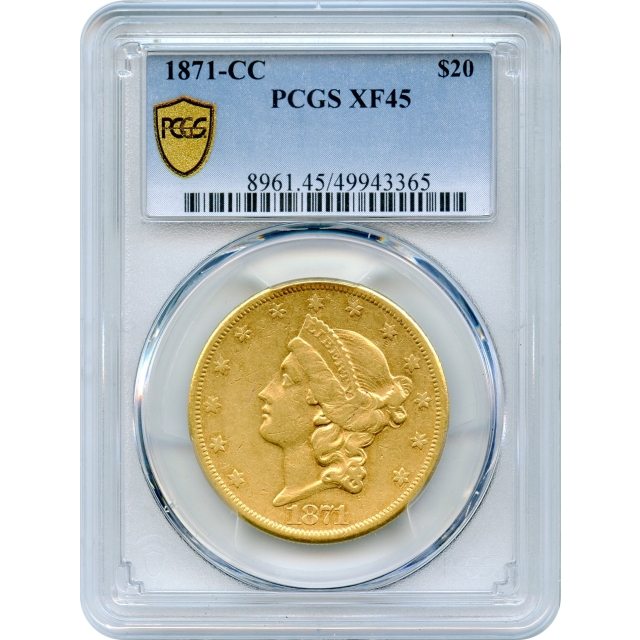 1871-CC $20 Liberty Head Double Eagle PCGS XF45