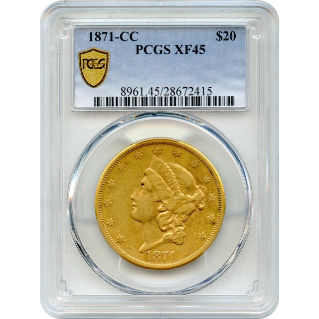 1871-CC $20 Liberty Head Double Eagle PCGS XF45