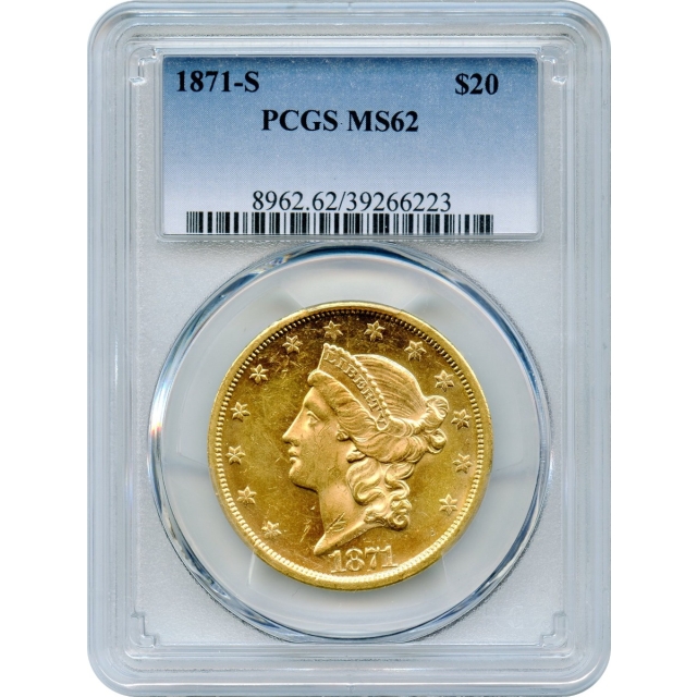 1871-S $20 Liberty Head Double Eagle PCGS MS62