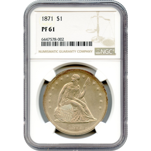 1871 $1 Liberty Seated Dollar NGC PR61