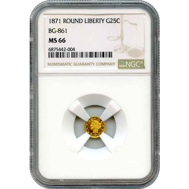 BG- 861, 1871 California Fractional Gold 25C, Liberty Round NGC MS66 LR5