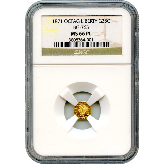 BG- 765, 1871 California Fractional Gold 25C, Liberty Octagonal NGC MS66 Deep Prooflike R3 - Finest DPL-!