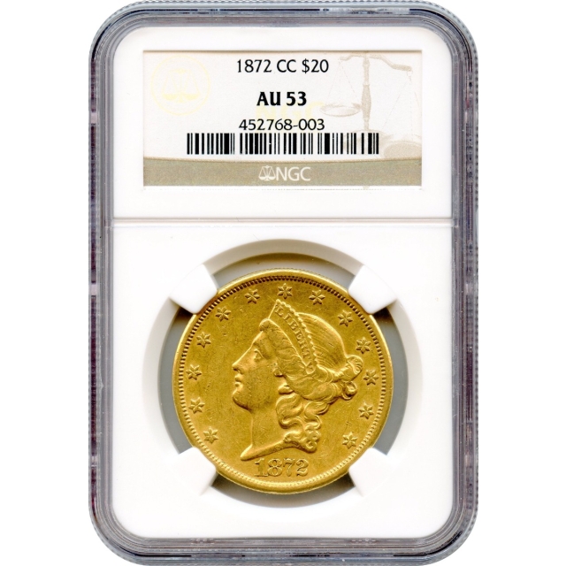 1872-CC $20 Liberty Head Double Eagle NGC AU53