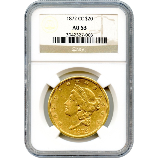 1872-CC $20 Liberty Head Double Eagle NGC AU53