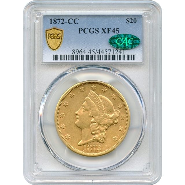 1872-CC $20 Liberty Head Double Eagle PCGS XF45 (CAC)