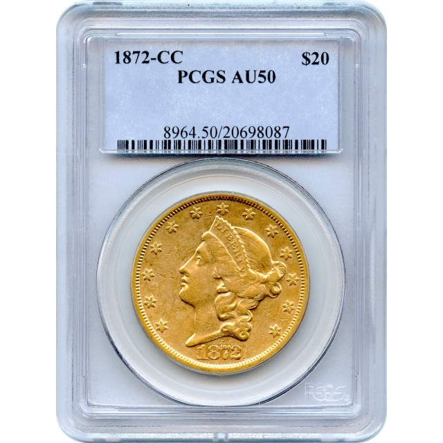 1872-CC $20 Liberty Head Double Eagle PCGS AU50