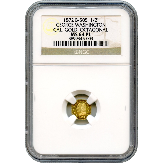 Token - 1872-Dated G50C California Gold Charm, B-505 Washington Head NGC MS64PL - Tied for Finest Known!