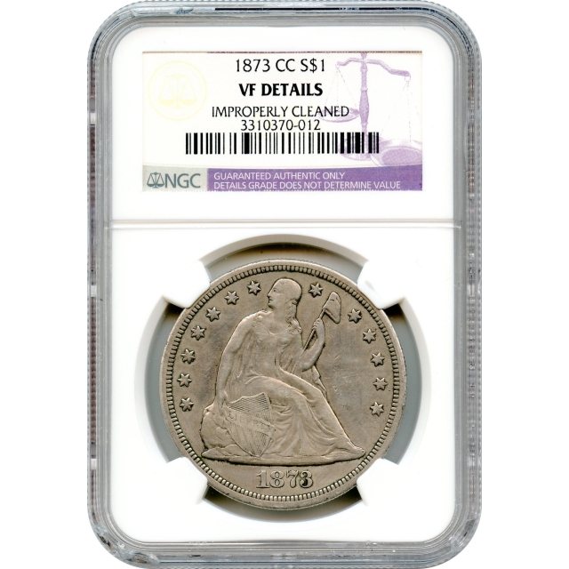 1873-CC $1 Liberty Seated Silver Dollar NGC VF Details - rare!