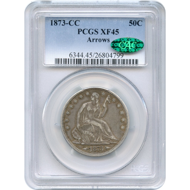 1873-CC 50C Liberty Seated Half Dollar, Arrows at Date PCGS XF45 (CAC)