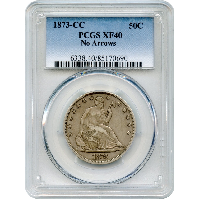 1873-CC 50C Liberty Seated Half Dollar, No Arrows PCGS XF40