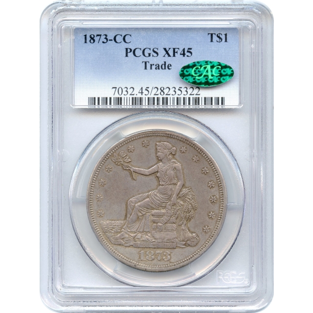 1873-CC $1 Trade Silver Dollar PCGS XF45 (CAC)