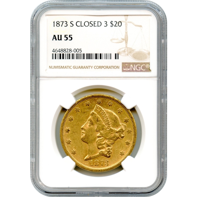 1873-S $20 Liberty Head Double Eagle, Closed 3 NGC AU55