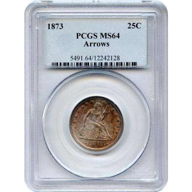 1873 25C Liberty Seated Quarter, Arrows PCGS MS64