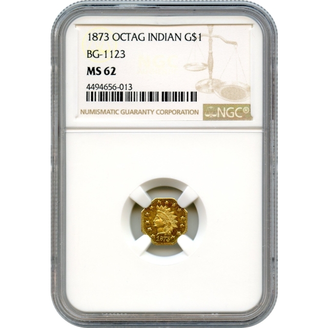 BG-1123, 1873 California Fractional Gold $1, Indian Octagonal NGC MS62 R4+