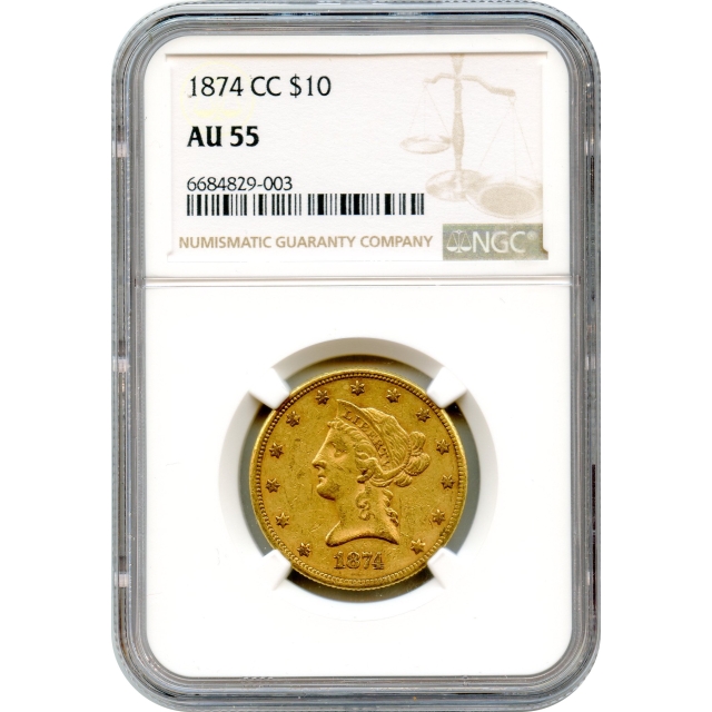 1874-CC $10 Liberty Head Eagle NGC AU55