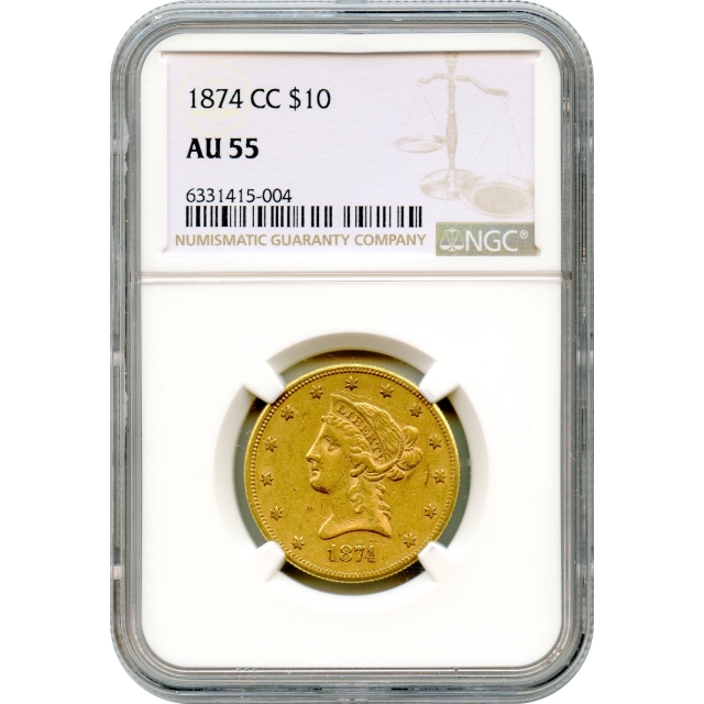 1874-CC $10 Liberty Head Eagle NGC AU55