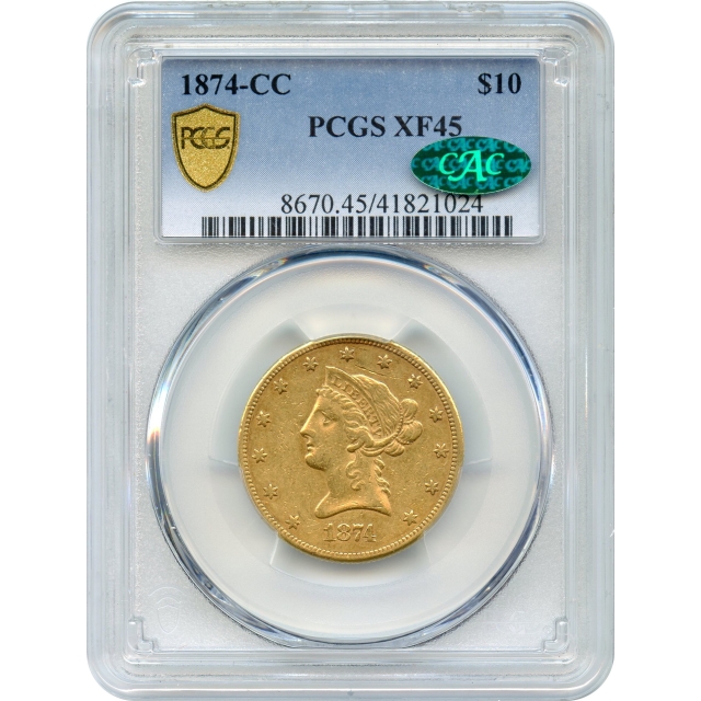 1874-CC $10 Liberty Head Eagle PCGS XF45 (CAC)
