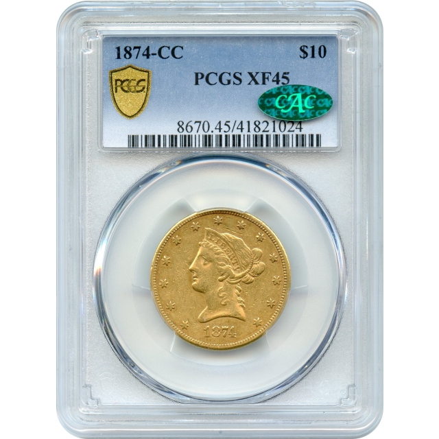 1874-CC $10 Liberty Head Eagle PCGS XF45 (CAC)