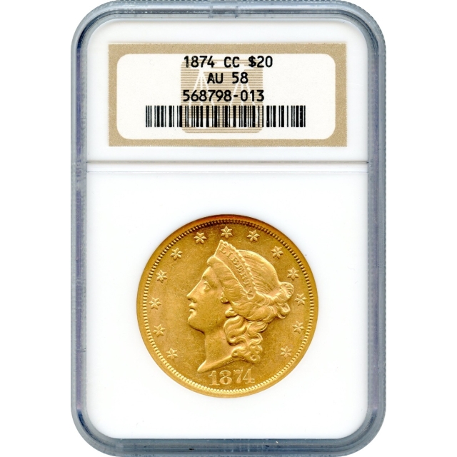 1874-CC $20 Liberty Head Double Eagle NGC AU58