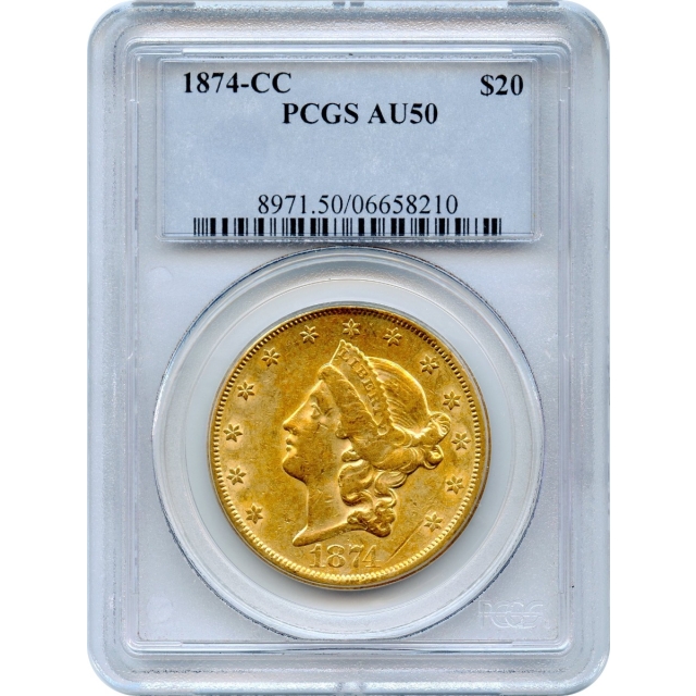 1874-CC $20 Liberty Head Double Eagle PCGS AU50