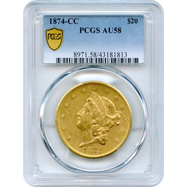 1874-CC $20 Liberty Head Double Eagle PCGS AU58