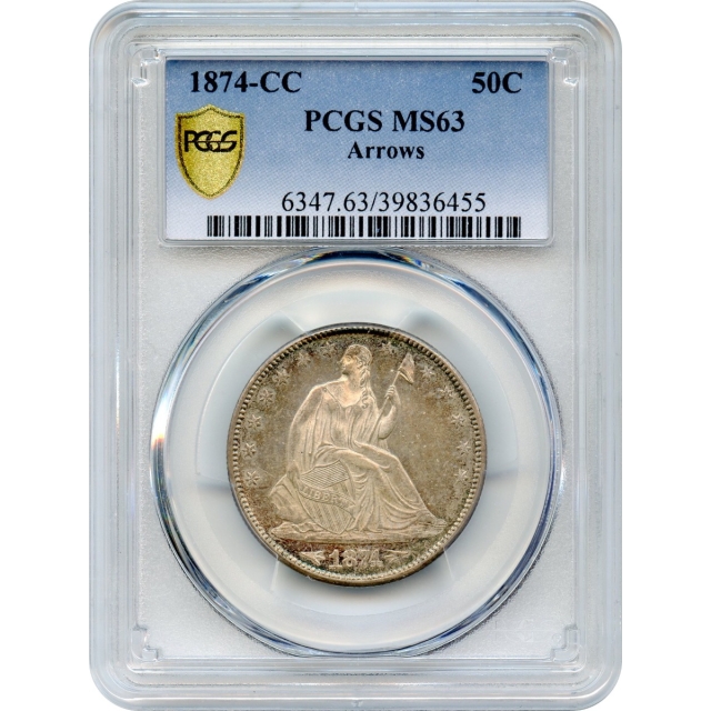 1874-CC 50C Liberty Seated Half Dollar with Arrows PCGS MS63