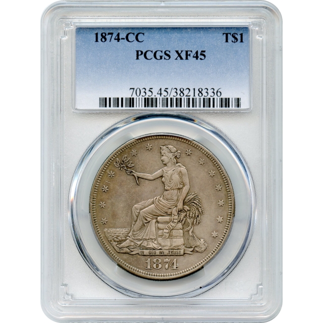 1874-CC $1 Trade Silver Dollar PCGS XF45