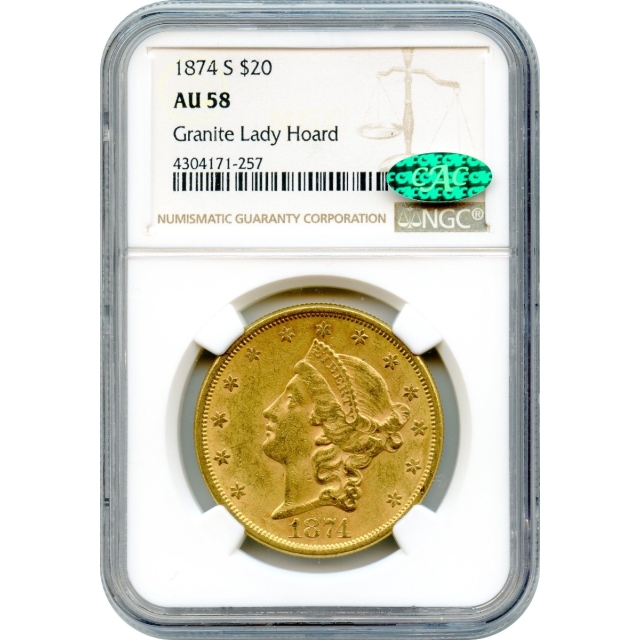 1874-S $20 Liberty Head Double Eagle NGC AU58 (CAC) Ex.Granite Lady Hoard