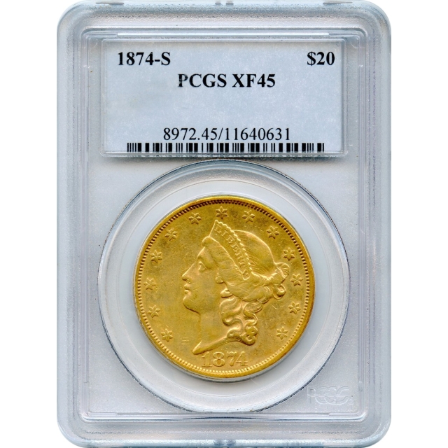 1874-S $20 Liberty Head Double Eagle PCGS XF45