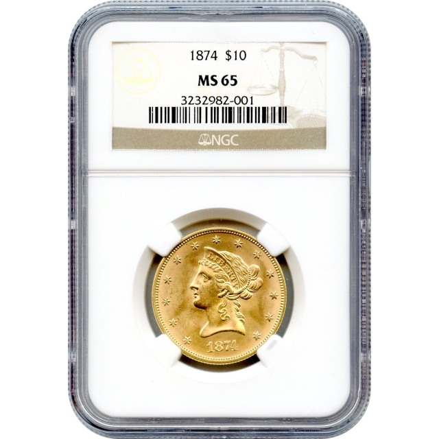 1874 $10 Liberty Head Eagle NGC MS65 - Condition Rarity!