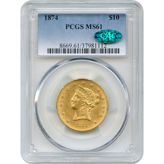 1874 $10 Liberty Head Eagle PCGS MS61 (CAC)