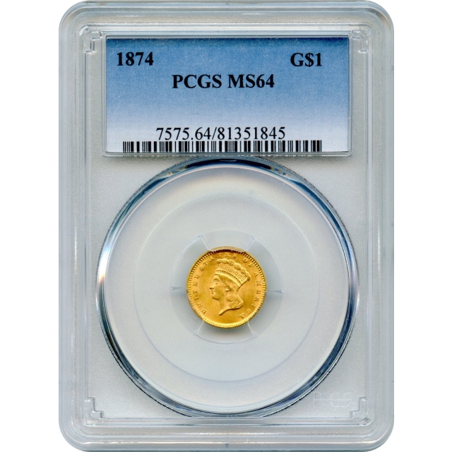 1874 G$1 Indian Princess Gold Dollar PCGS MS64