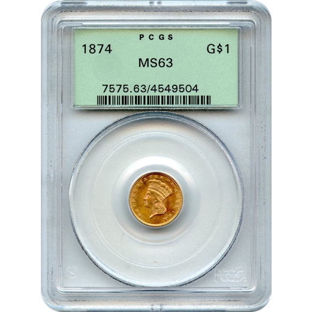 1874 G$1 Indian Princess Gold Dollar PCGS MS63