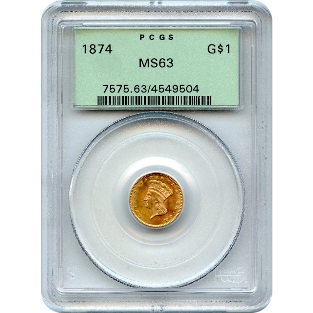 1874 G$1 Indian Princess Gold Dollar PCGS MS63