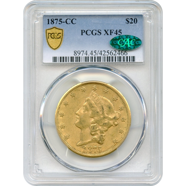 1875-CC $20 Liberty Head Double Eagle PCGS XF45 (CAC)