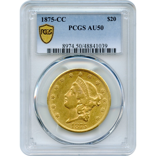 1875-CC $20 Liberty Head Double Eagle PCGS AU50