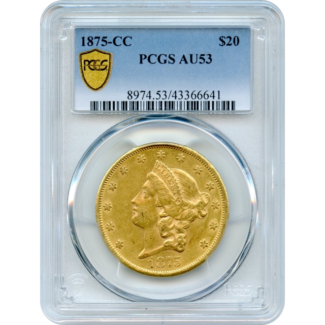 1875-CC $20 Liberty Head Double Eagle PCGS AU53