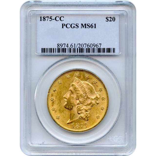 1875-CC $20 Liberty Head Double Eagle PCGS MS61