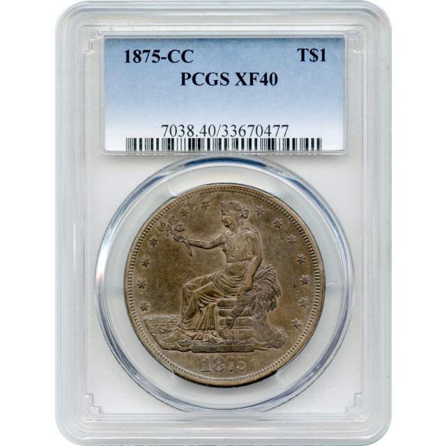 1875-CC $1 Trade Silver Dollar PCGS XF40