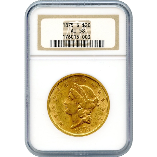 1875-S $20 Liberty Head Double Eagle NGC AU58