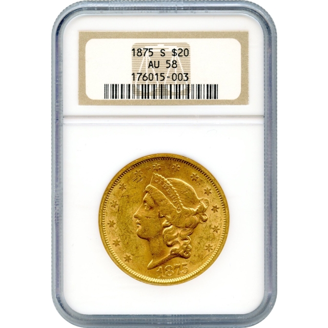 1875-S $20 Liberty Head Double Eagle NGC AU58