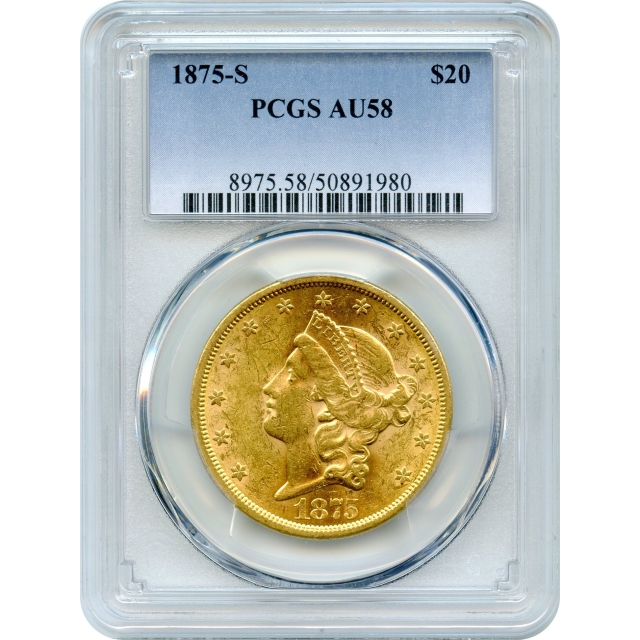 1875-S $20 Liberty Head Double Eagle PCGS AU58