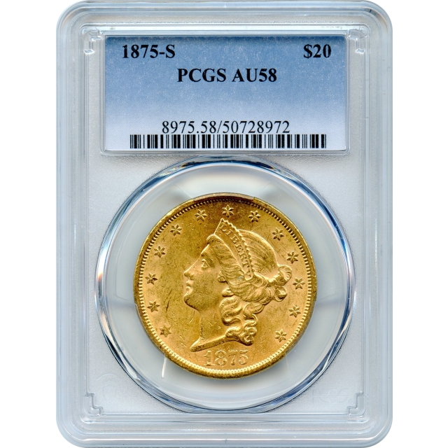 1875-S $20 Liberty Head Double Eagle PCGS AU58